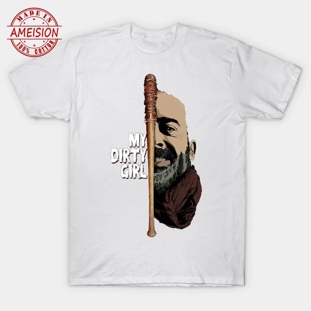 The Walking Dead Negan Lucille T Shirt Men TV Tee Round Neck Male Short Sleeve Tshirts Character Clothes Tops Black XXXL