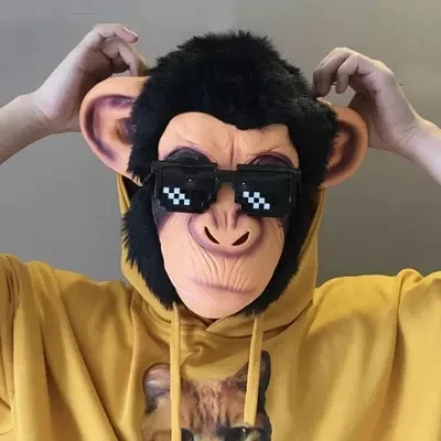 

Funny Monkey Head Latex Mask Full Face Adult Mask Fancy Dress Party Cosplay Looks Real Breathable Halloween Masquerade