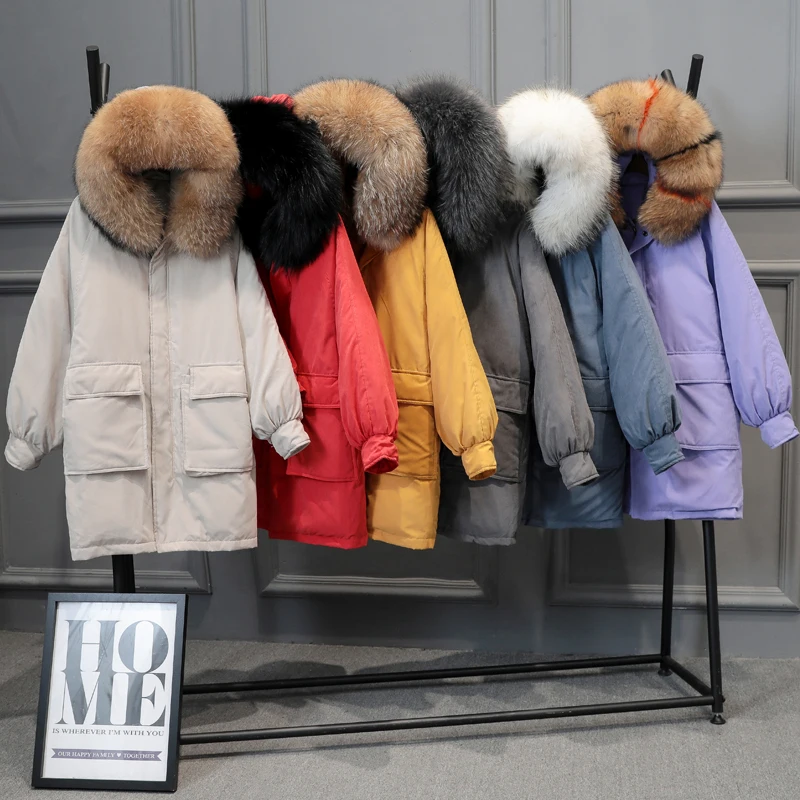 Real Fur Coat for Women 2018 parkas mujer white duck down loose oversize overcoat female jackets parkas women with real fur hood