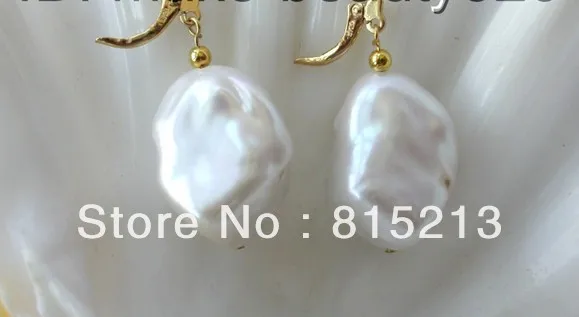 

wb0087 AAA big 22mm baroque white reborn keshi freshwater pearl dangle earrings