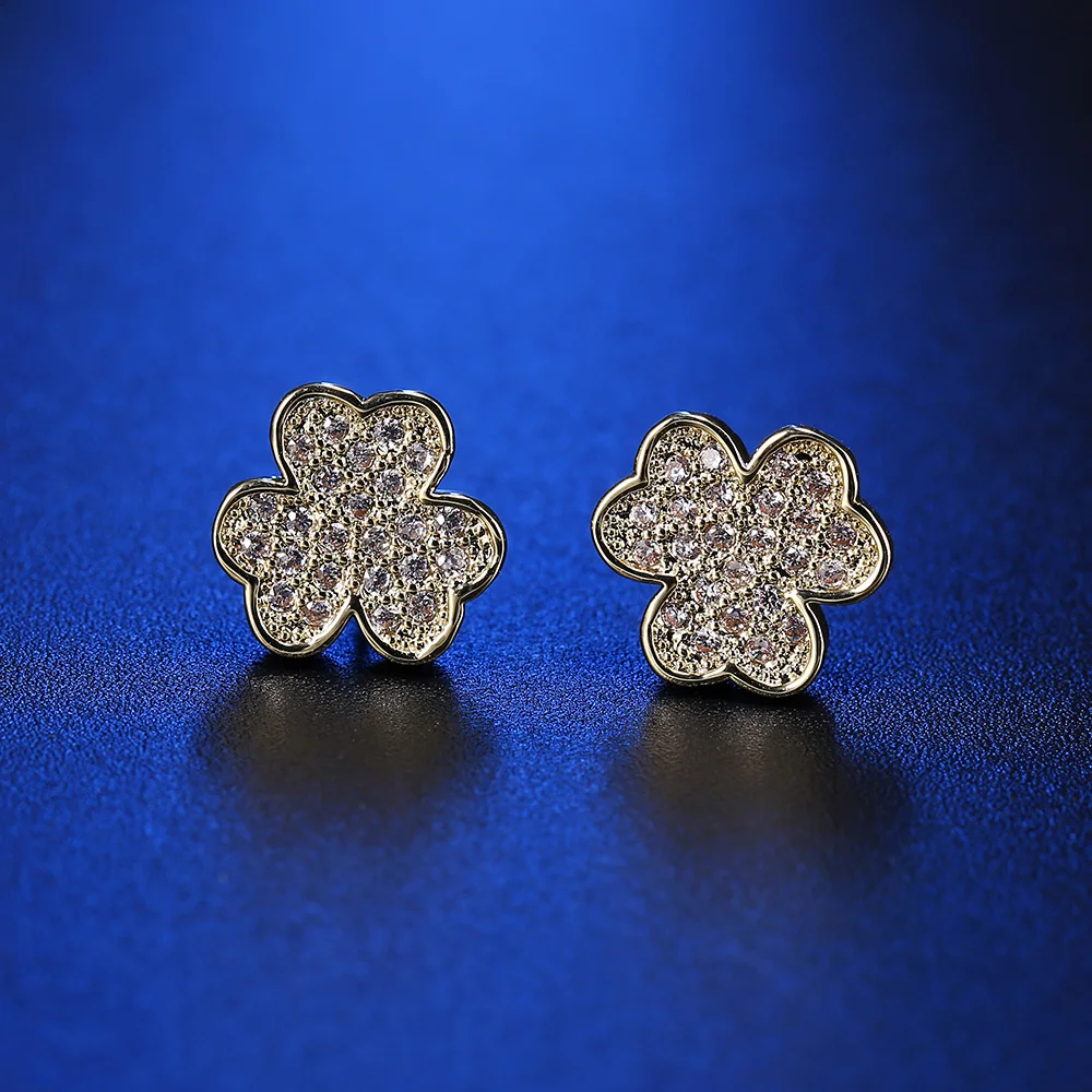 Simple cute Small stud earrings for Womens zirconia crystal flower earring fashion jewelry Gold silver Wedding party accessories