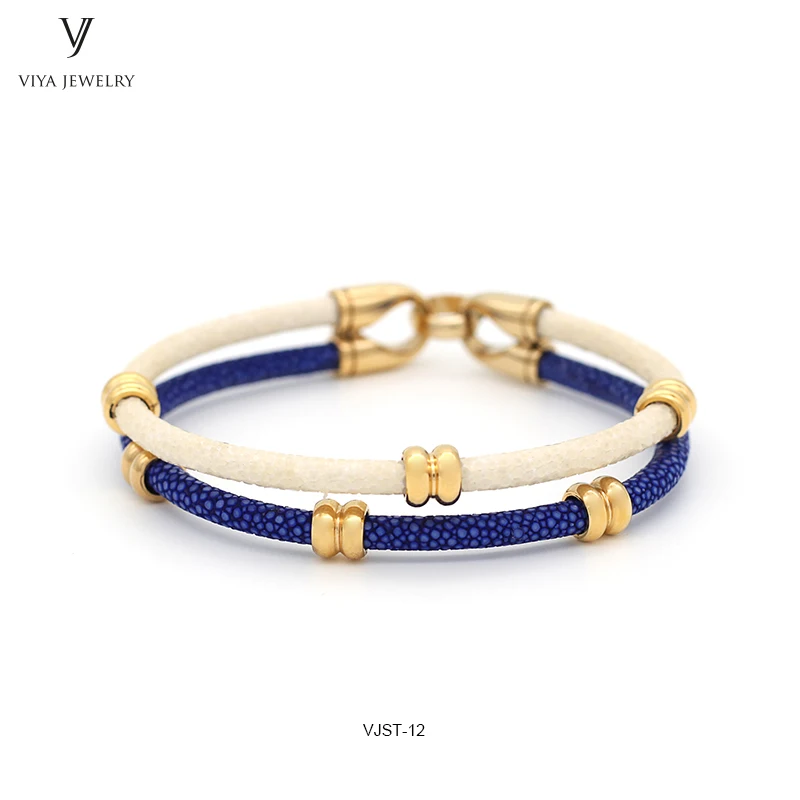 

Unique Blue & White Mixed Color Stingray Leather Bracelet Fashion Two Colors Mixed Men Stingray Bracelets Luxury Gift With Box