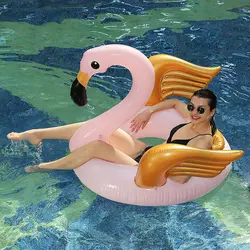 130 см гигантский надувной фламинго Плавание ming кольцо с золотым надувные крылья Плавание плот трубка летние водонепроницаемые горячей