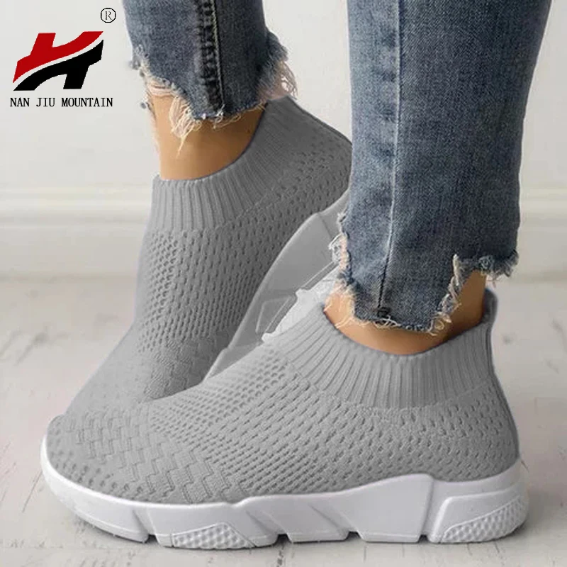 

NAN JIU MOUNTAIN Shoes Woman 2018 New Flat Casual Shoes Sneakers Shoes Knitted Breathable Women's Shoes Plus Size 36-41