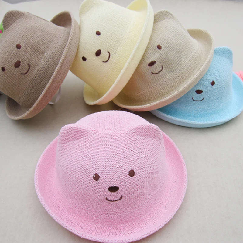 

Lovely Baby Hats Kids cotton Cap Children Bear design Warm Boys Girls Knitting solid colour Children Accessories Hat GH277