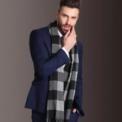 Осень-зима Лидер продаж Стиль Мода Дизайн высокого качества Для мужчин Сетка плед 35*160 см размер мягкий теплый кашемировый шарф кисточкой - Цвет: 4