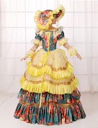 Желтый кружева с цветочным принтом бальный наряд с шляпа Средневековый Ренессанс платье королева COS викторианской платье/Антуанетта/Belle