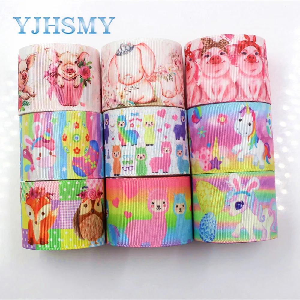 

YJHSMY I-19221-420,38mm 5yards Cartoon Thermal transfer Printed grosgrain Ribbons,bow cap DIY handmade accessories decorations