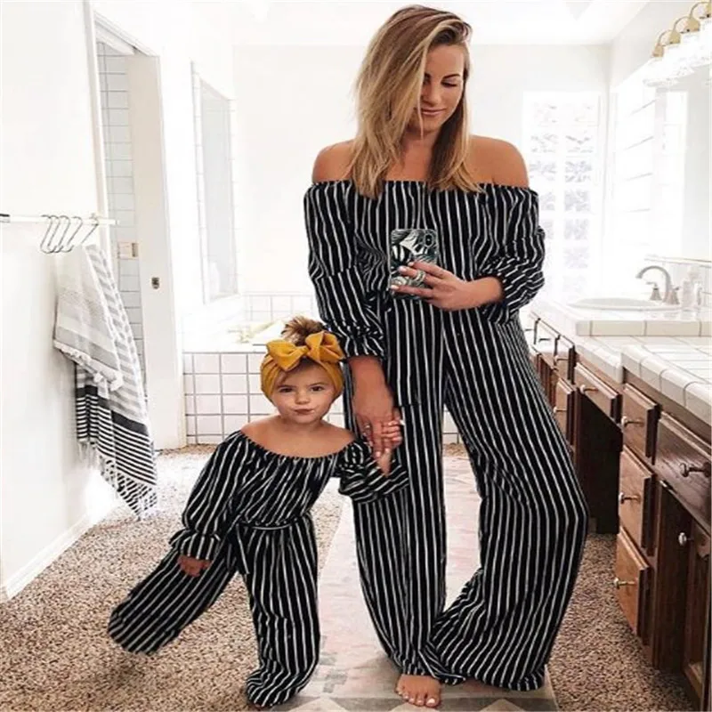 Striped Print Jumpsuit Baby Rompers Mom 