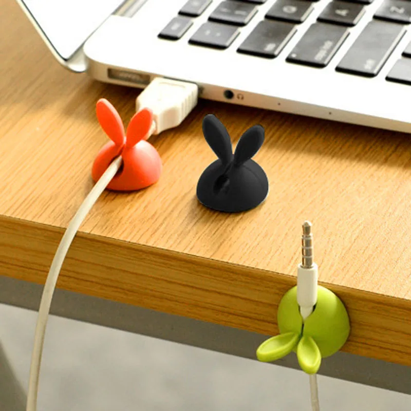 Кабель протектор 4 шт. милые кроличьи уши зажим для кабеля провода Органайзер подставка USB шнур держатель животного кабель намотки управление