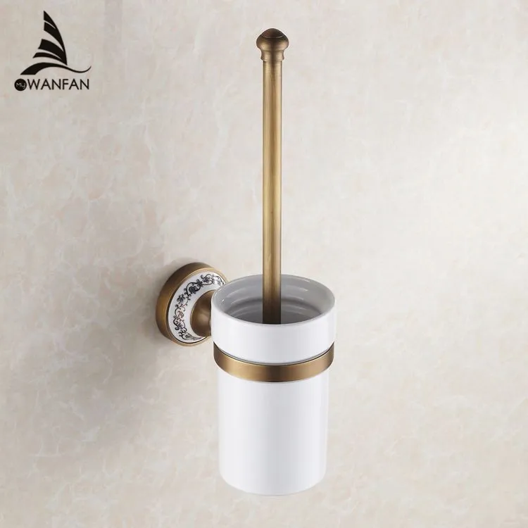 

Toilet Brush Holders Luxury Antique Finish Toilet Brush Holder With Ceramic Cup Household Products Bathroom Decoration HJ-1809