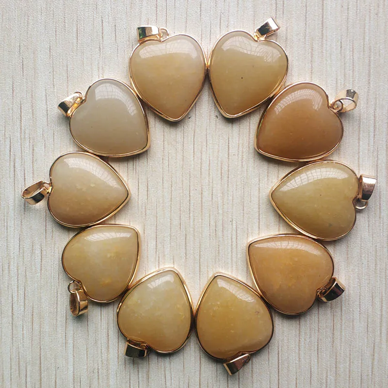 

Wholesale 10pcs/lot 2019 New high quality natural stone gold side heart shape pendants 25mm for jewelry making free