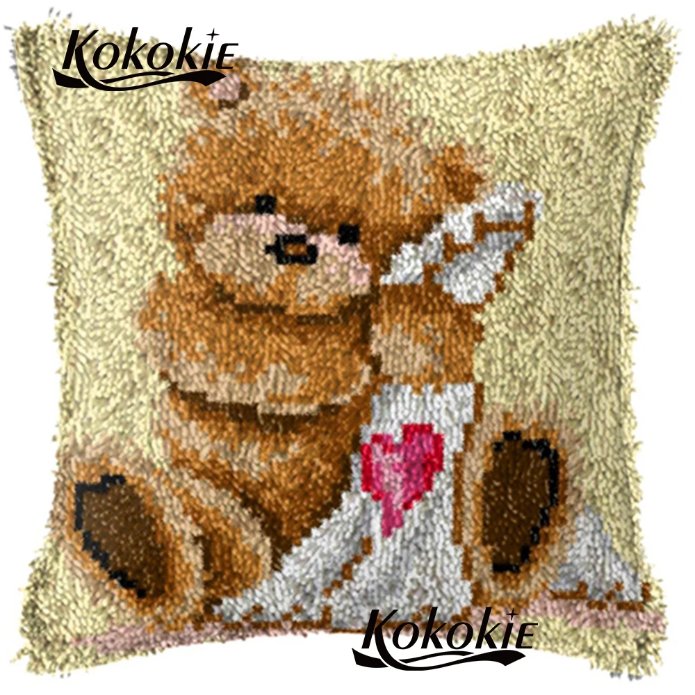 Latch Hook rug bear printed cushion mat Crocheting Rug Yarn Pillowcase cross stitch kits embroidery needlework sets | Дом и сад