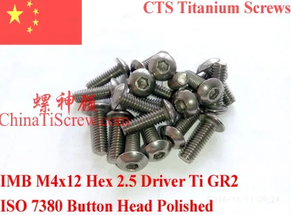 

Titanium screw M4X12 ISO 7380 Button Head Ti GR2 Polished 10 pcs