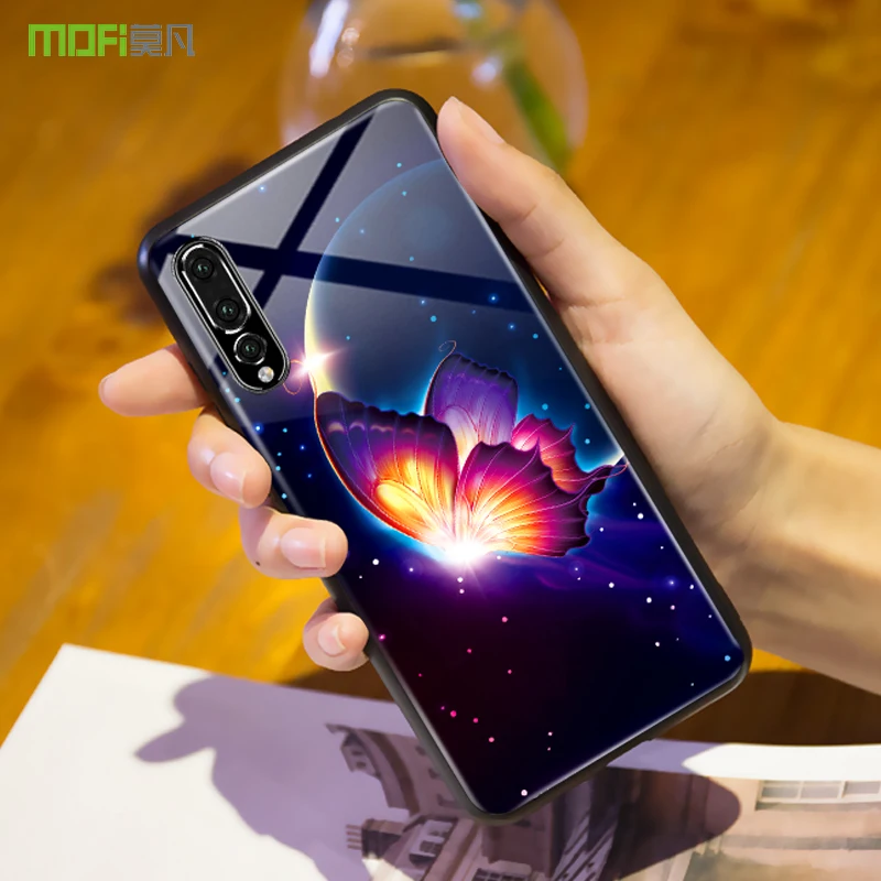 Для huawei P20 pro чехол Mofi закаленное стекло для p20 жесткий Бабочка Лось цветок гитара