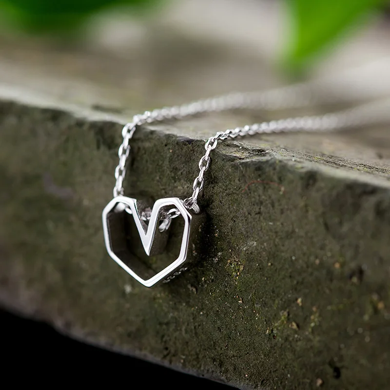 

Luxury Trendy 925 Sterling Silver Heart Necklaces Pendants For Women Long Chain Choker Necklace Collares Collar 2019