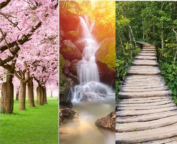 

Cherry Blossom Waterfall Boulevard Door Wall Mural Wallpaper Stickers Vinyl Removable Decals for Home Room Decoration 30.3x78.7"