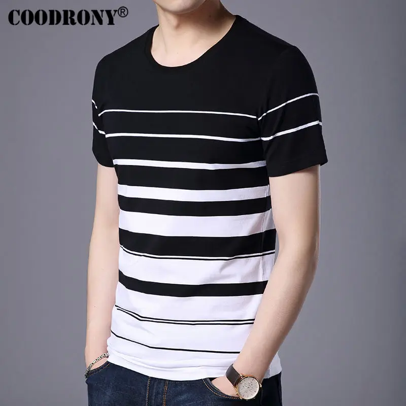 COODRONY Cotton Short Sleeve T-Shirt Men Brand Clothing 2018 Spring Summer New Fashion Striped Print O-Neck Tee Shirt Tops S7633 COODRONY Cotton Short Sleeve T-Shirt Men Brand Clothing 2018 Spring Summer New Fashion Striped Print O-Neck Tee Shirt Tops S7633