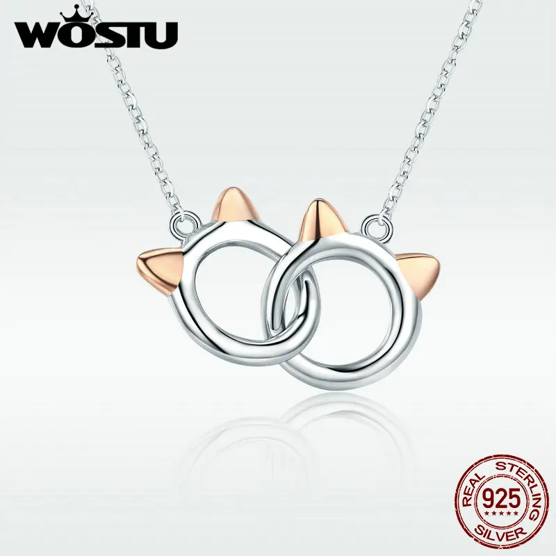 

WOSTU Hot Sale Real 925 Sterling Silver Pet Cat Link Pendant Necklace For Women 2019 New Brand Jewelry Gift DXN252