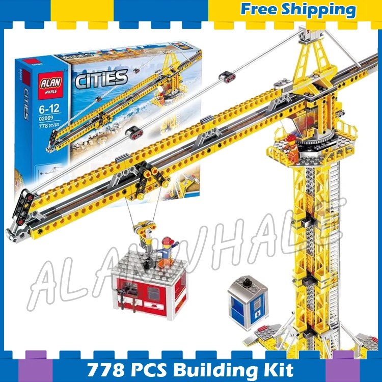 

778pcs New City Construction Tower Building Crane Craneman Hoist 02069 Model Blocks Teenagers Gifts sets Compatible With lego