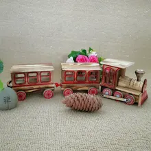 New retro wooden three-section locomotive simulation train model wooden crafts ornaments train children's toys 4 section little train christmas ornaments