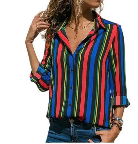 Женская рубашка новые женские Летние Осенние Топы и блузки рубашка размера плюс с длинным рукавом в полоску с принтом женская блузка рубашка - Цвет: style3