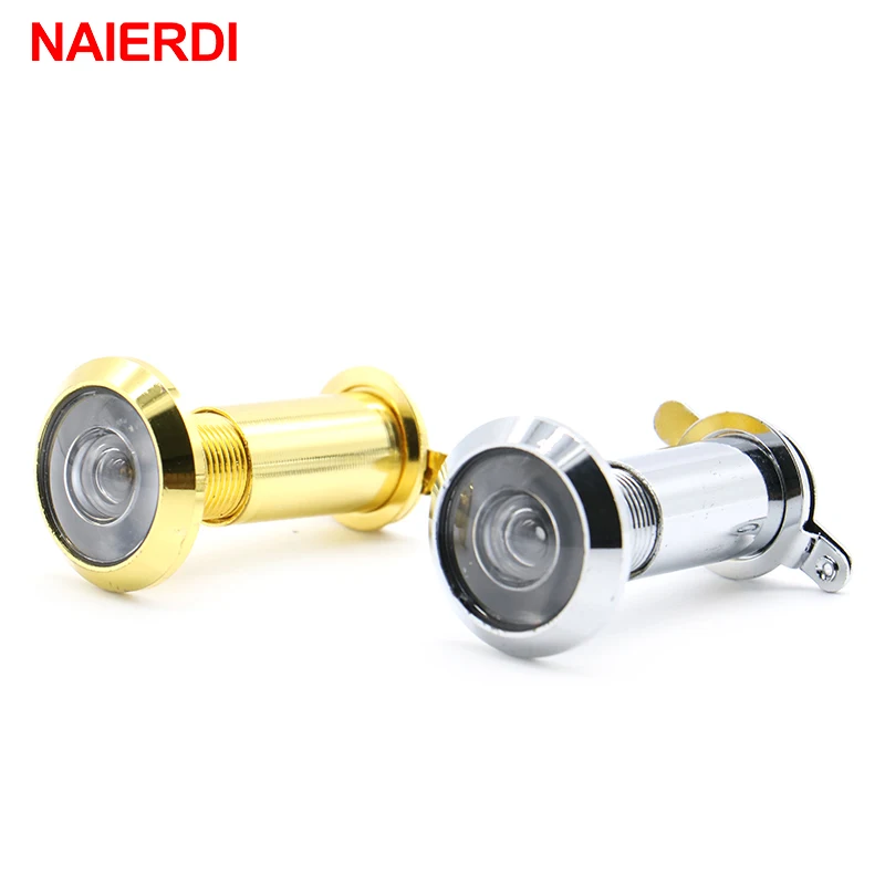 NAIERDI Brass 200 Degree Door Viewer Wide Angle Peephole Security Hidden Door Adjustable Glass Lens With Cover For Hardware Tool