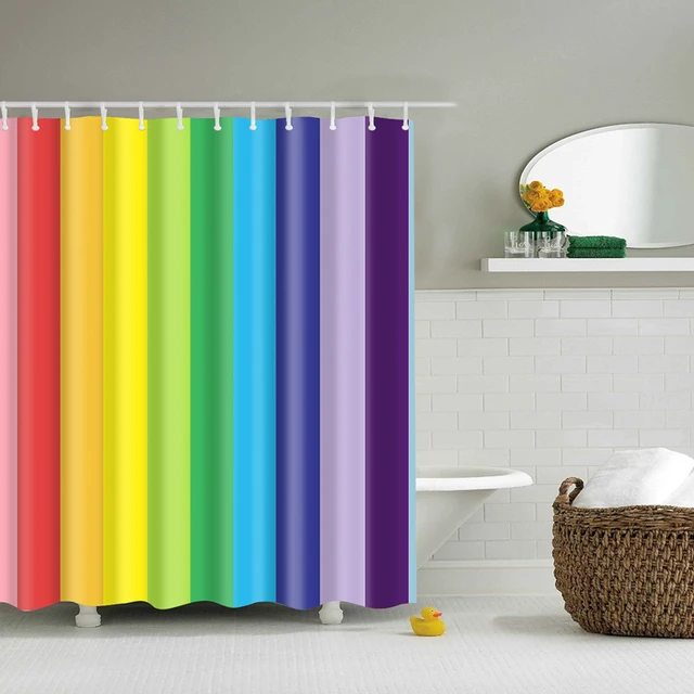 Colorful Rainbow Stripes Pattern Bathroom Curtain Decor Waterproof