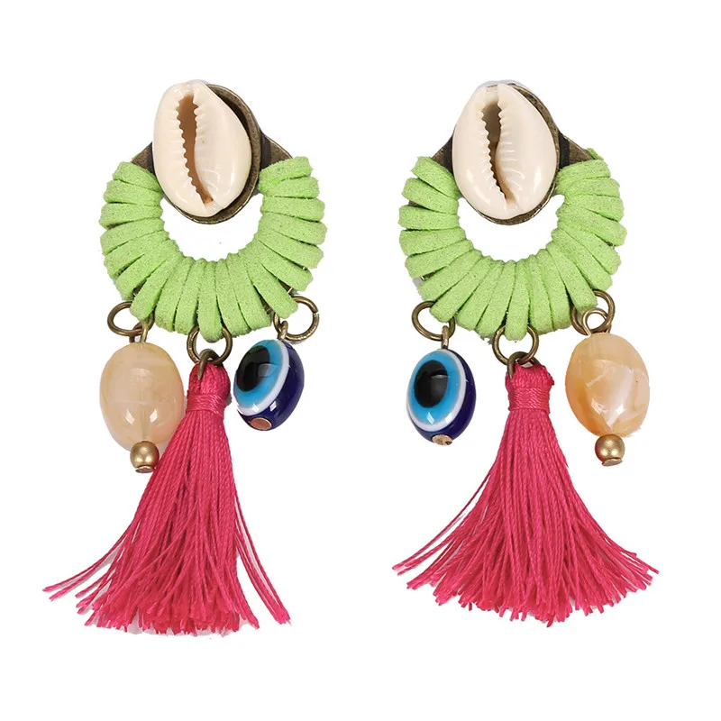 

Shell Top Colorful Tassel Earrings for Women Handmade Weave EthnicThread Statement Earrings pendientes mujer ET1213