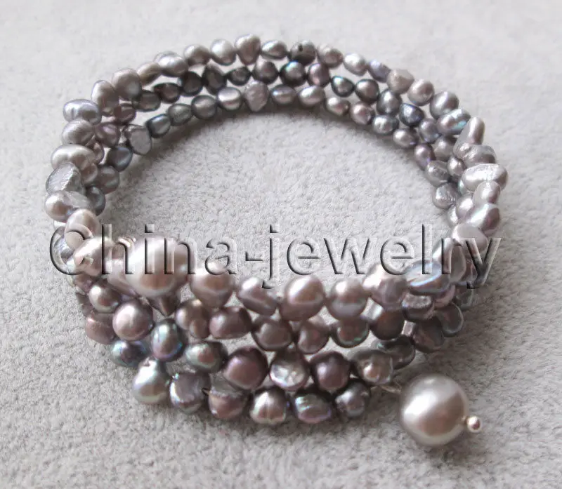 

Beautiful 8" 3row 5-6-9mm gray baroque freshwater pearl bracelet Noble style Natural Fine jewe Fast (D) SHIPPING
