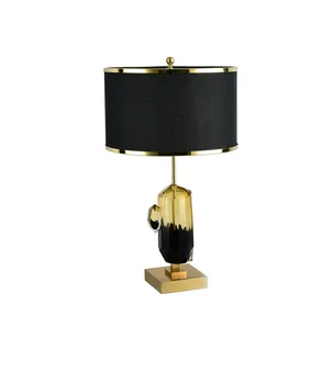 

Italy Design Luxery Table Lamp / 68cm Height / Brass Metal Base / Glass Decor / Fabric Shade