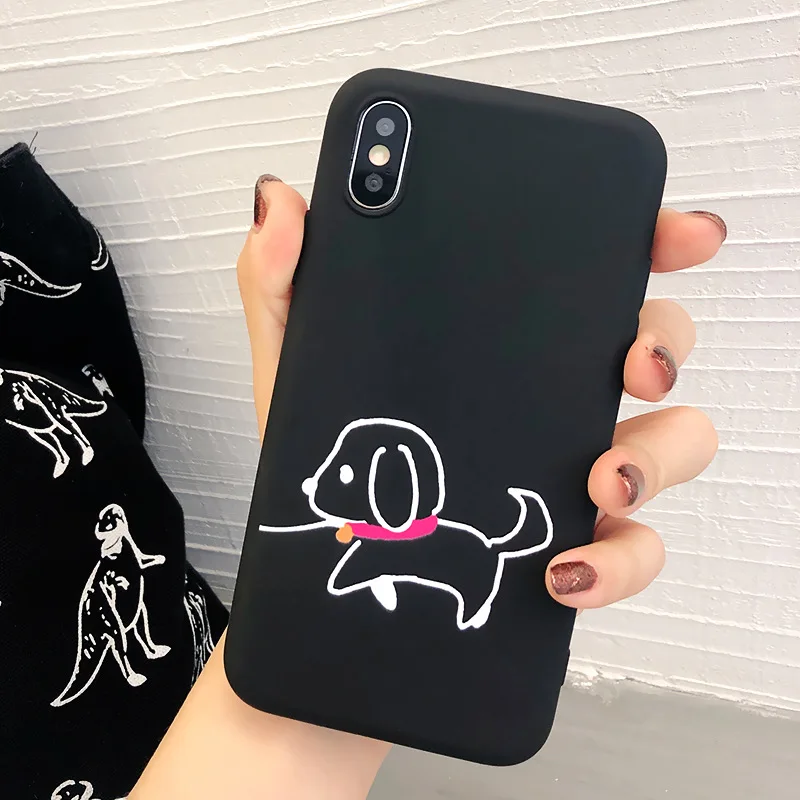 JAMULAR для милых девочек собака пара чехол iPhone 7 6 6s XS MAX XR 8 Plus арт Line мягкий матовый