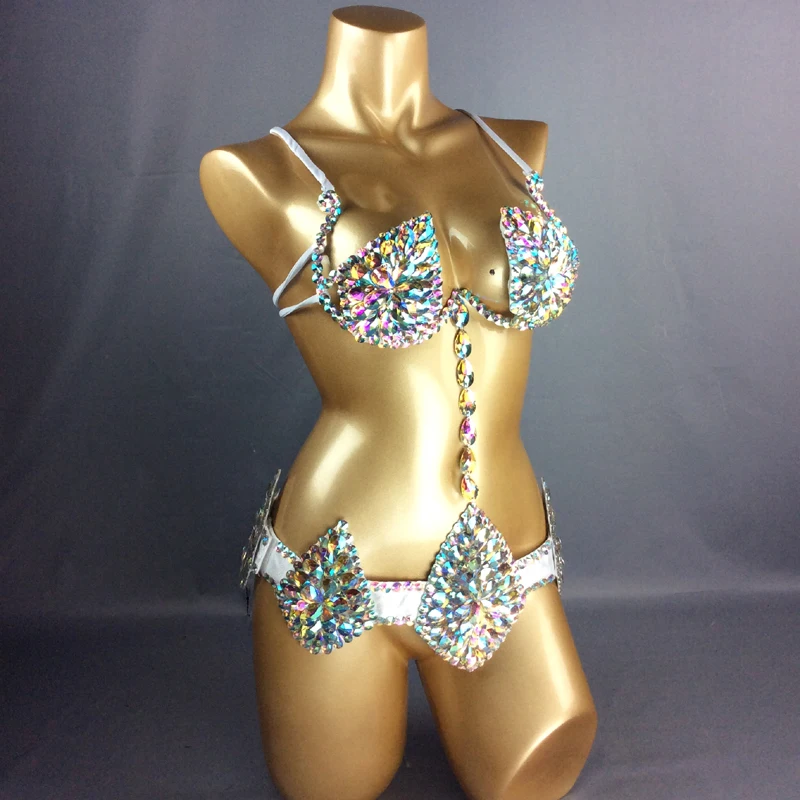 New Sexy Samba Carnival Wire Bra & Belt Rainbow Stone C011-2 free shipping  - AliExpress