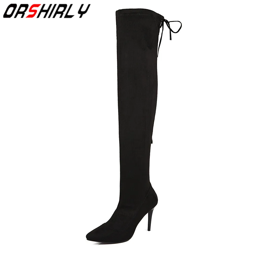 Flock Slip die herbst on Solide Frühling Größe Über wine gray Winter Orshirly Frauen Red Black Casual Plus Spitz Handgemachte Stretch Stiefel Frühen Knie 4ndwfx