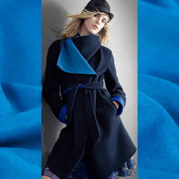 

150CM Wide 620G/M Weight Double Faced Blue Thick Wool Fabric for Autumn and Spring Dress Outwear Overcoat Jacket E507