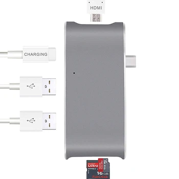 

6 in 1 HDMI 4K Adapter + 2 USB 3.0 Ports + SD TF Card Reader + Type C Charging Hub for MacBook Pro Google Chromebook