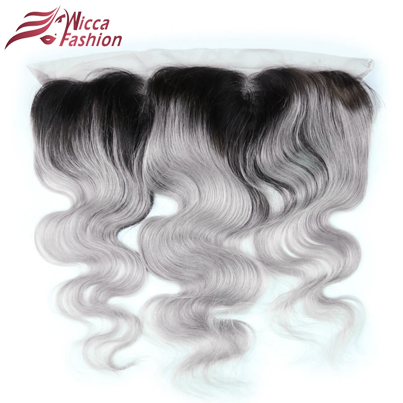 Dream Beauty 1b Grey Body Wave 13x4 Lace Closure Frontal Ombre Gray Color Non Remy Brazilian Human Hair Lace Frontal Baby Hair body-wave