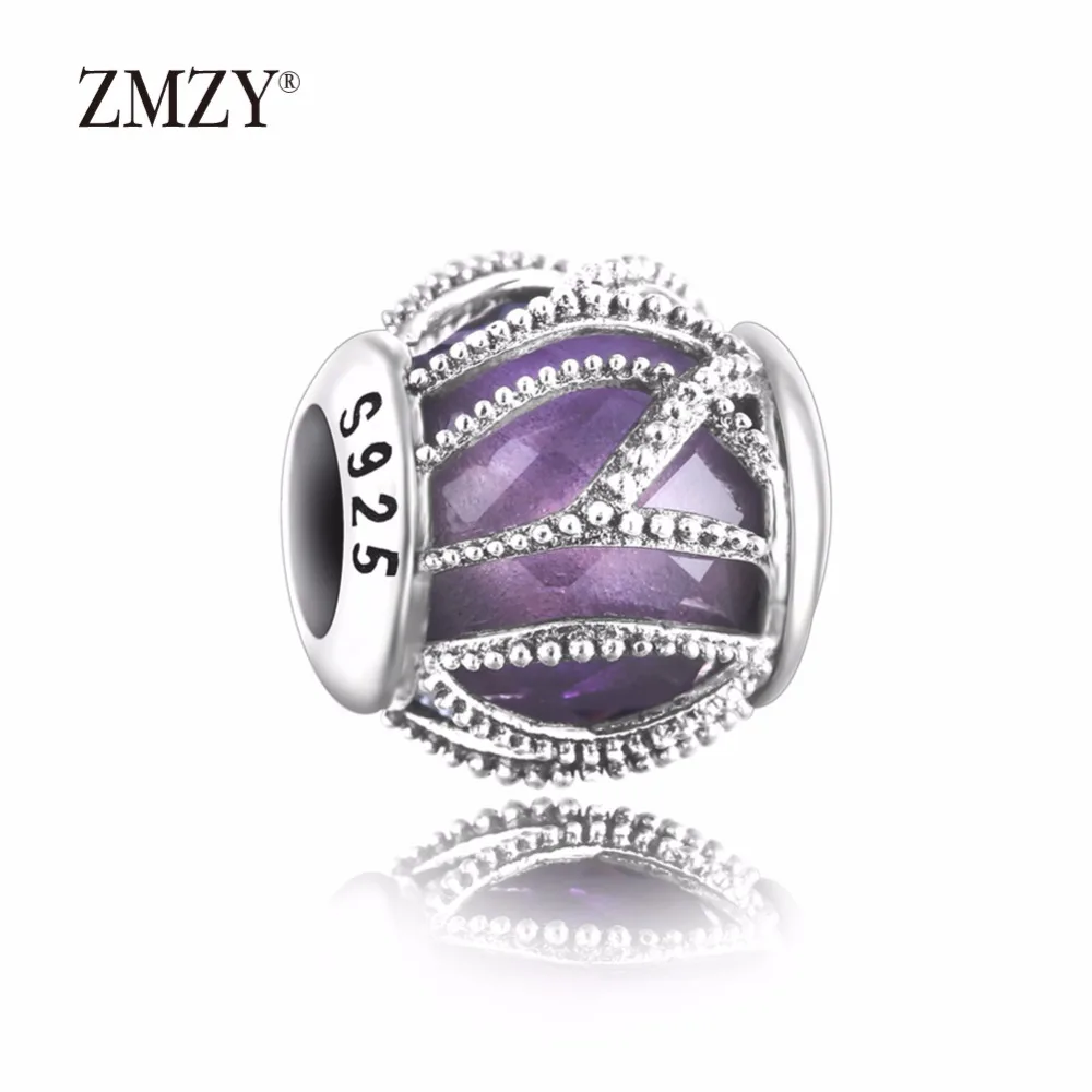 

ZMZY Authentic 925 Sterling Silver Charms Abstract Charm with Purple Faceted Cubic Zirconia Beads Fits Pandora Charm Bracelet