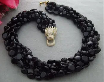 

Beautiful 6row Natural 10mm black bead Necklace Leopard head clasp
