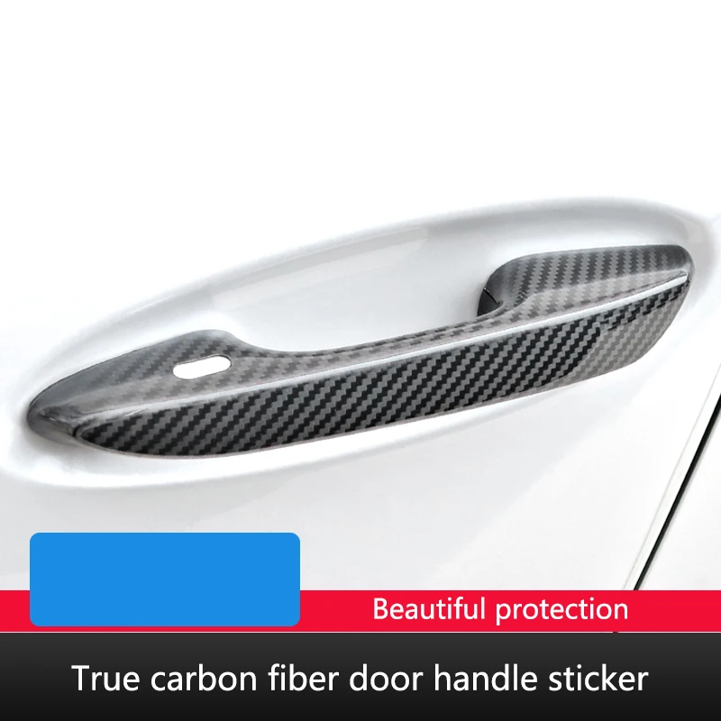 

QHCP Car Carbon Fibre Door Handle Decorative Cover Trim 4Pcs/Set True Black Sticker Protector Suitable For Lexus UX200 260H 2019