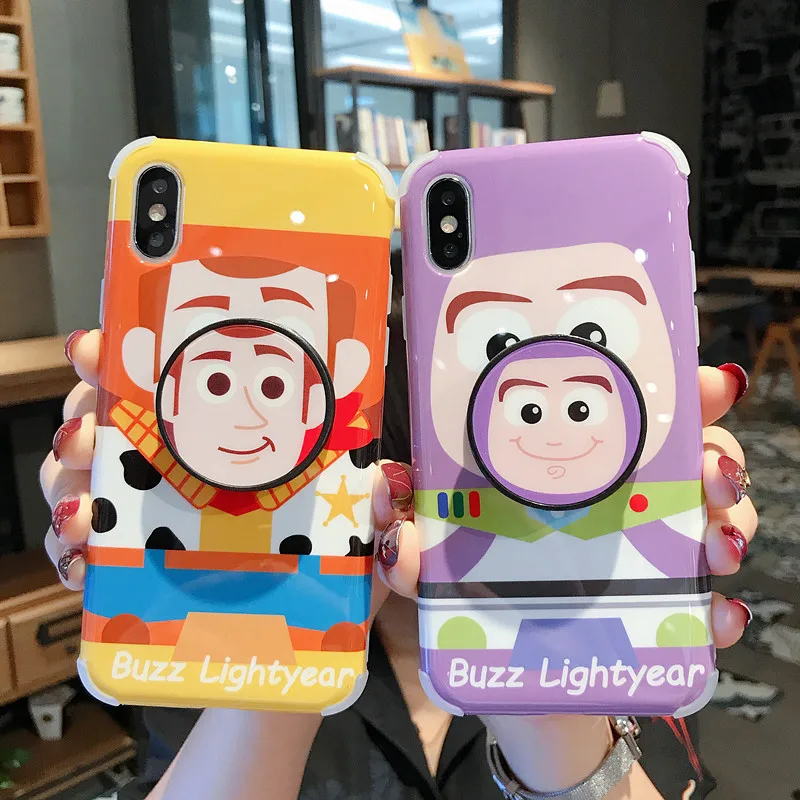 

For iPhone XS Max XR X toy story Cartoon case, Stitch winnie Soft back case For iPhone 8plus 7 7p 6S 6P Monsters cover + stander