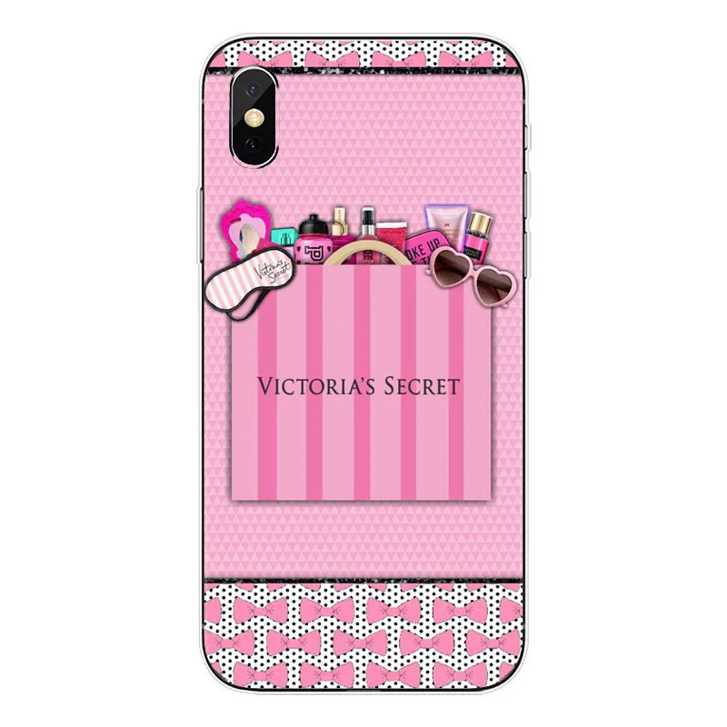 Hot moda Cor rosa Victoria secret case para For iPhone 4 5 6 7 8 Plus X XR Claro listra macio Soft TPU tampa Do Telefone Coque