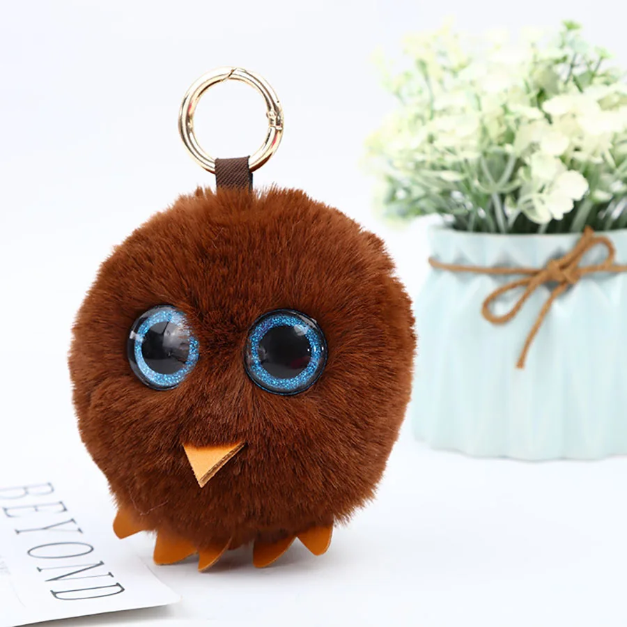 Trendy Plush Soft Cartoon Animals Stuffed Mini Big Eyes Owl Plush Key chain Bag Xmas Pendants Cartoon Lovely Pendant Gift K0001 - Цвет: brown