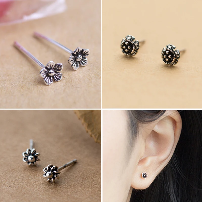 

925 Sterling Silver tiny flower Stud Earring vintage earring for women 3pairs/lot