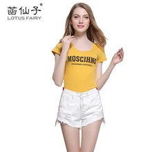 Lotus fairy women’s Denim shorts with hole patchwork Ragged jeans trousers Torn jeans shorts for girls summer short fashion 2017