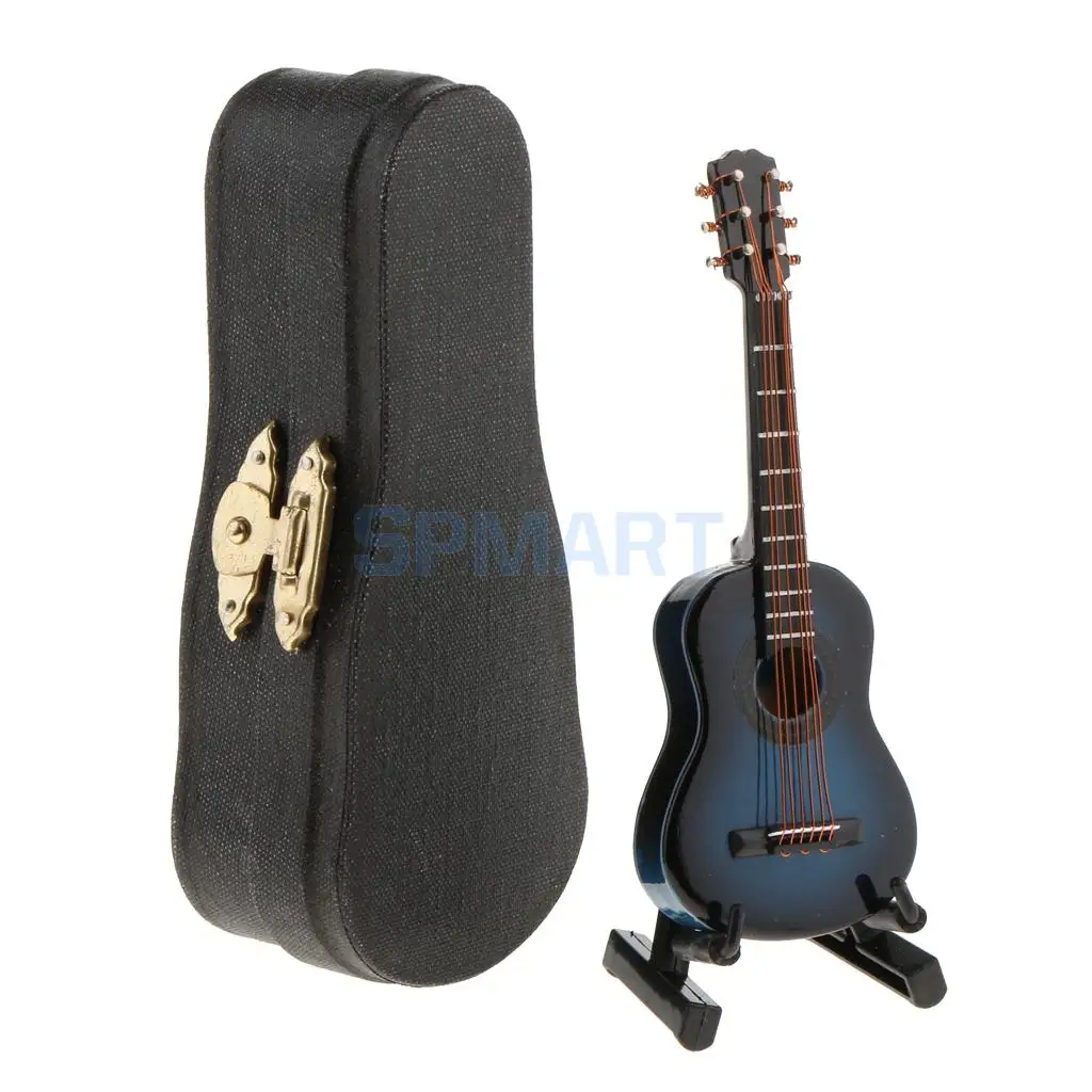 1/12 Scale Dollhouse Miniature Music Instrument Wooden Guitar with Box Music Rooms Decoration Accessories
