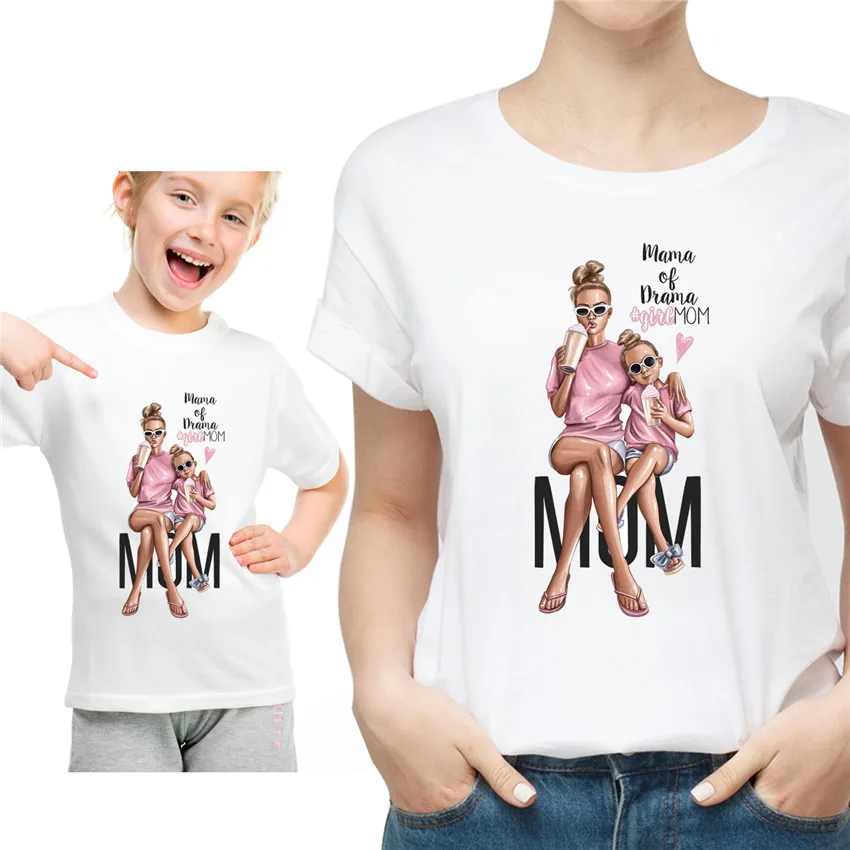 Одинаковые комплекты для семьи с принтом супер мамы и дочки корейская мода Harajuku Kawaii Белая одежда для мамы и дочки футболка для девочек