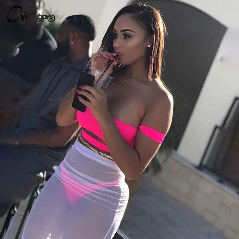CWLSP Sheath Sexy Mesh See-through Knee Length Skirt For Women 2018 Summer Novelty Sheath Lady Fashion Short Skirts QZ2742