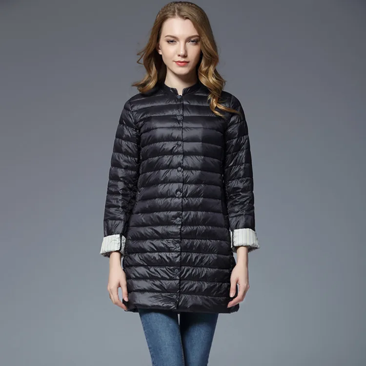 Женское весеннее мягкое теплое пальто, ультра-светильник, пуховик на утином пуху, длинное женское пальто, тонкие однотонные куртки, зимнее пальто, портативные парки - Цвет: navy