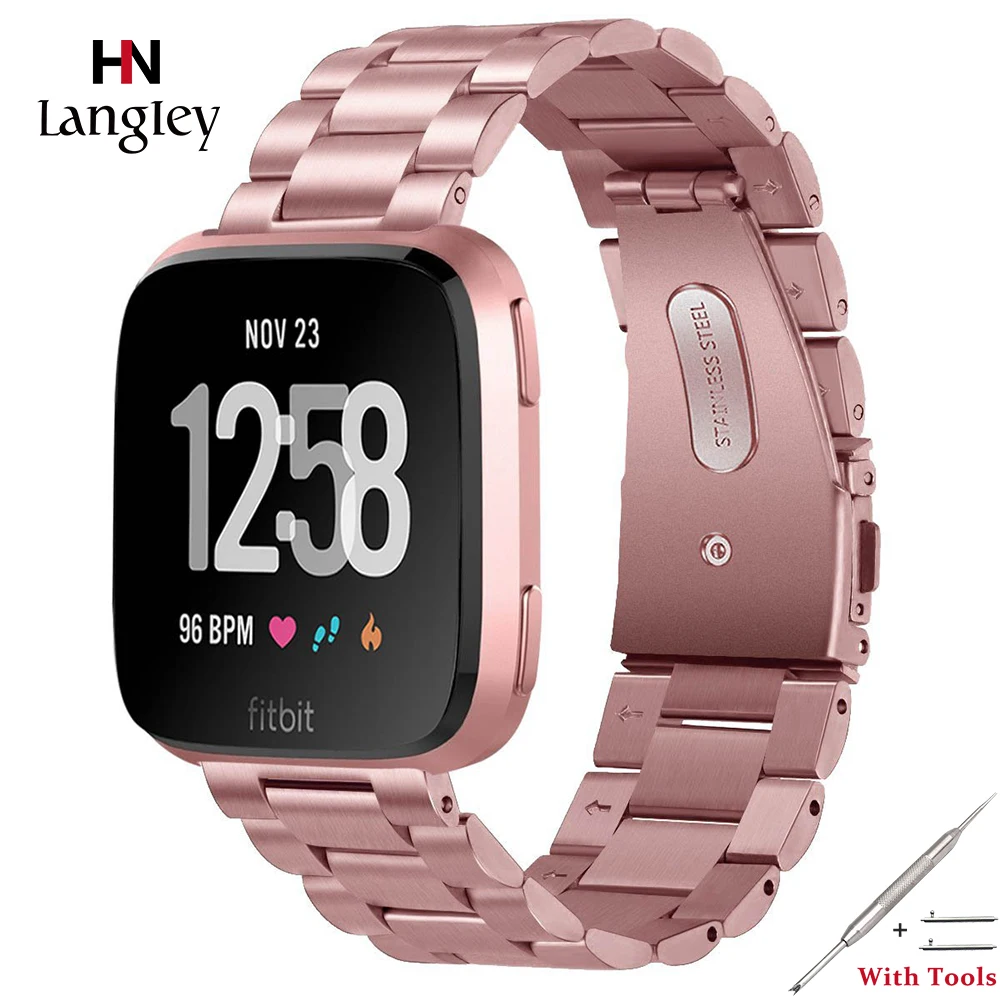 Ремешок из нержавеющей стали для смарт часов Fitbit Versa/lite сменный Браслет розового